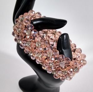 Bracelet Pink Silver Rhinestone Wide Stretch